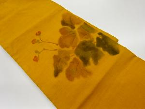 リサイクル　手織り紬手描き草葉に花模様名古屋帯